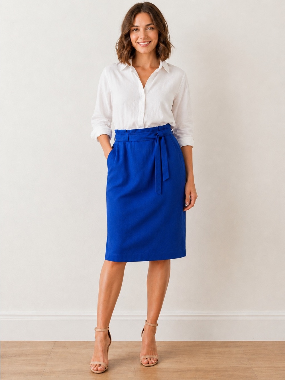 Calvin Klein Cobalt Pencil Skirt with Tie Waist